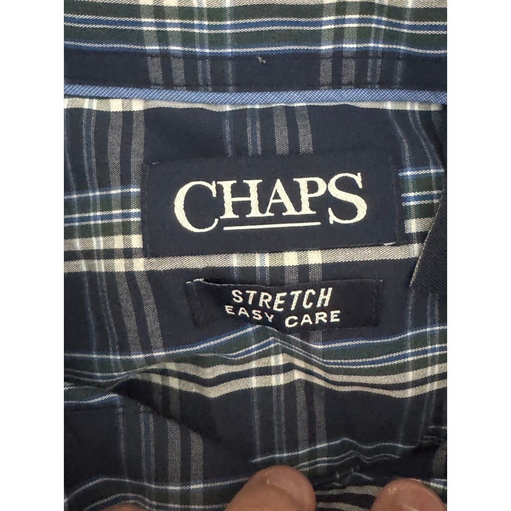 Chaps Button Down Shirt Mens Medium Dark Blue Plaid Stretch Easy Care LongSleeve - Picture 10 of 11